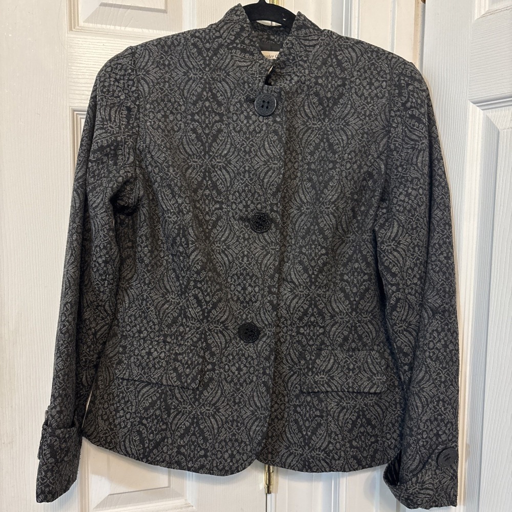 Coldwater Creek Womens Gray Paisley Wool Blend Jacket Button Up Size 10 Boho
